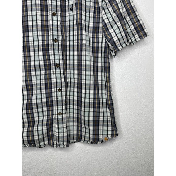 Carhartt Relaxed Fit Blue Grey Yellow Plaid Short Sleeve Button Shirt Men's L - Picture 4 of 16